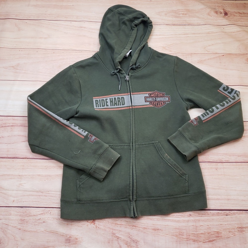 Harley Davidson Sweater Womens S Green Riverside CA Motorcycle Full Zip Hoodie